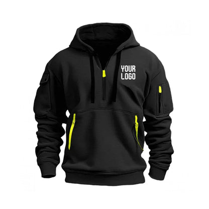 2025 new men's and women's multi pocket ribbon zipper wool hooded casual shirt loose pullover fashionable sports shirt top