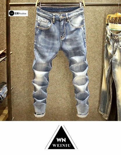 Spring and Autumn Fashion Trend Straight Leg Stretch Denim Trousers Men's Casual Slim Fit Comfortable Sports High Quality Jeans