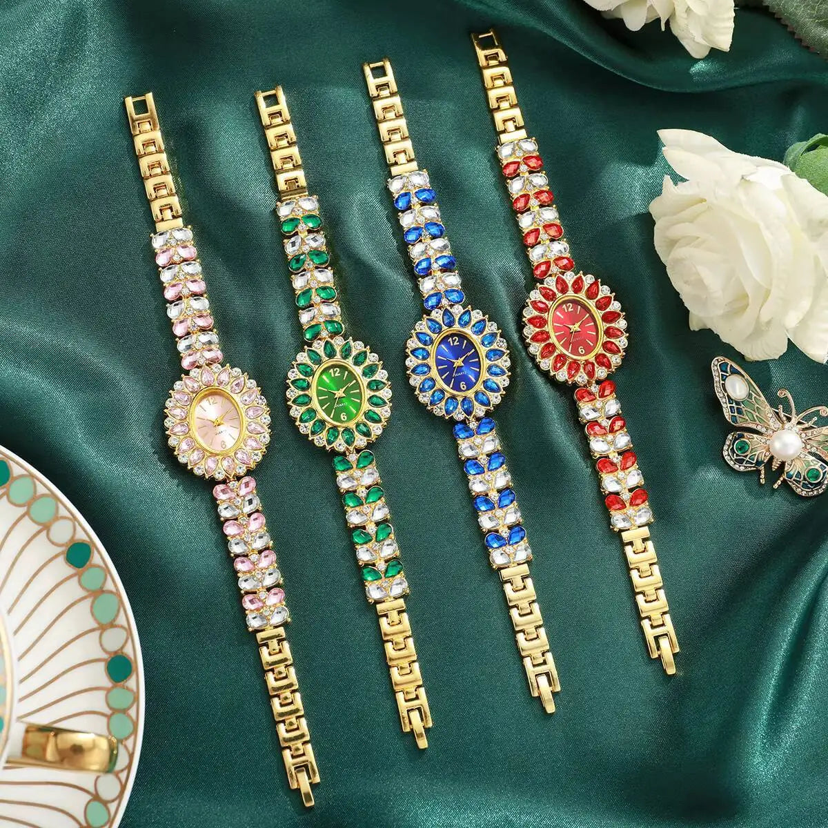 Fashion Women Watches Luxury Rhinestone Bracelet Strap Quartz Wristwatch Girls Clock Reloj Mujer