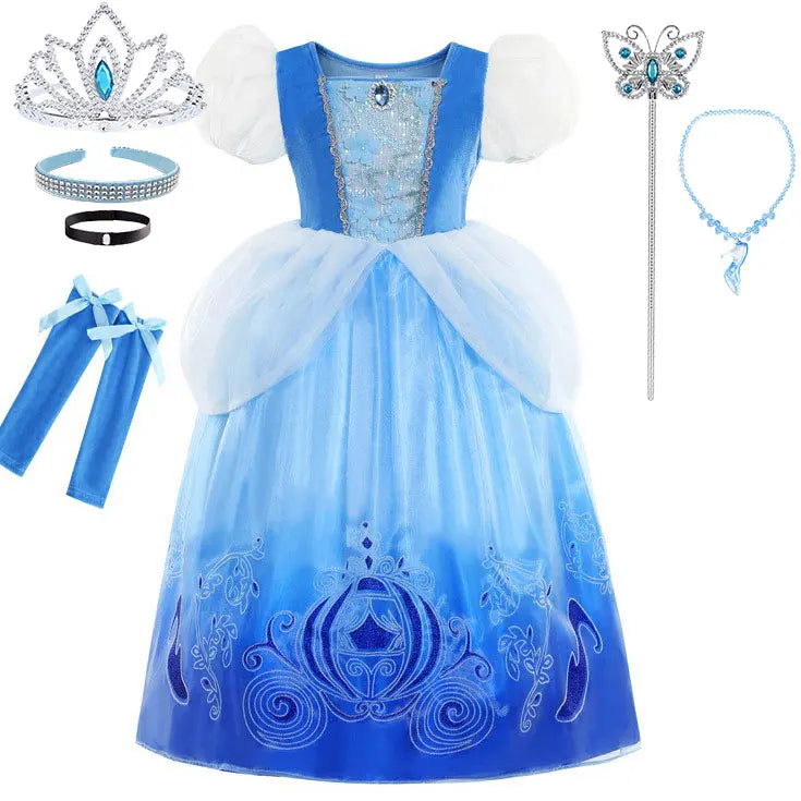 Cendrillon Inpired Princess Ball Gown Costume Play Purim Festival Dress Fairy Tale The Glass Slipper Role Play Apparel 3-10Yrs