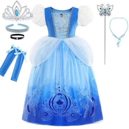 Cendrillon Inpired Princess Ball Gown Costume Play Purim Festival Dress Fairy Tale The Glass Slipper Role Play Apparel 3-10Yrs