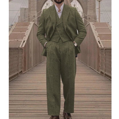 Italian Vintage Wool Bblend Men's suit 3pc Set Suit Jacket Vest Pants High Quality Men's Wool Suit Set Sports Casual Suit Coat