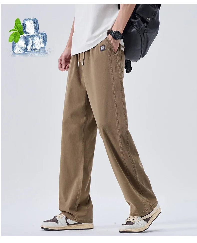 Brand Soft Jeans for Men Spring Thin Draped Comfortable Straight Trousers Drawstring Male Baggy Denim Pants Streetwear
