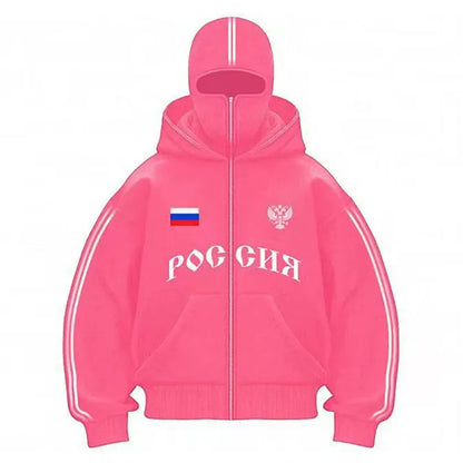 Popular Gothic Hip-hop Men Coat New Autumn Winter 2000s Zipper Letter Printing Design Unisex Hoodie Casual Loose Women Streetwea