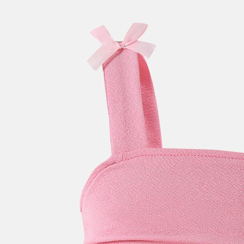 Girls 4-7 Fashion Dress, Sleeveless Square Neck Bow Embellished A-Line Dress, Soft and Cute for Daily Outfit