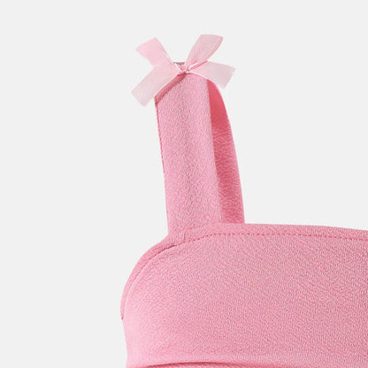 Girls 4-7 Fashion Dress, Sleeveless Square Neck Bow Embellished A-Line Dress, Soft and Cute for Daily Outfit