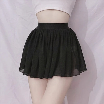 Elastic See Through A-Line Pleated Mini Solid Black Sheer Sexy High Waisted White Lace silk Short Skirts for Woman Spring Summer
