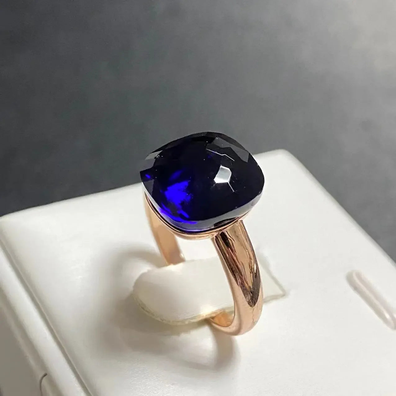 Trendy 12.6mm Flat Rose Gold Ring 35 Candy Colors Green Amethyst Turquoise Crystal Jewelry Gift for Women