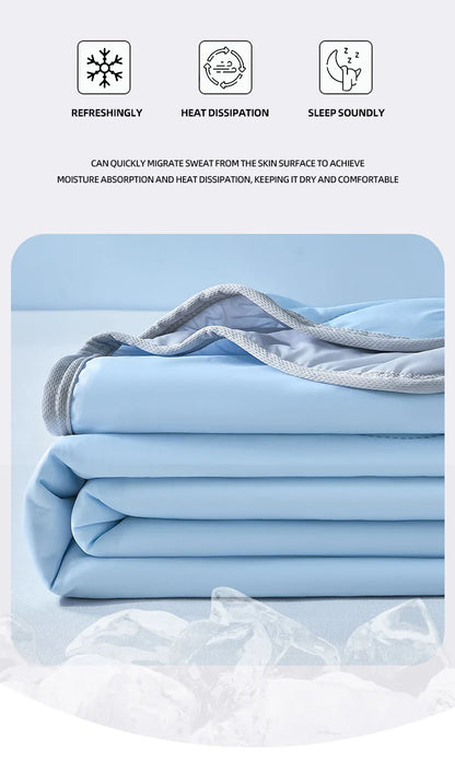 2025 new solid color simple wave grid ice cream cool silk summer blanket machine washable single air conditioner quilt