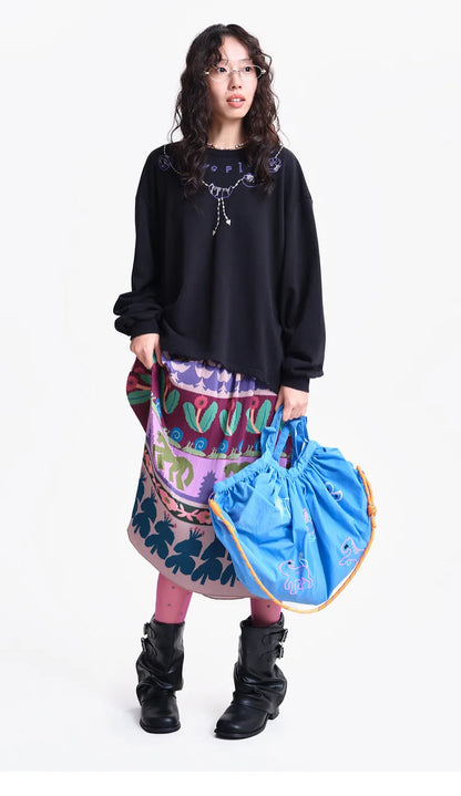 A-line Skirt 2026 Spring New Elastic Waist Colorful Floral Print Pleated Commuter Retro Style Skirt For Women 3ELC20607