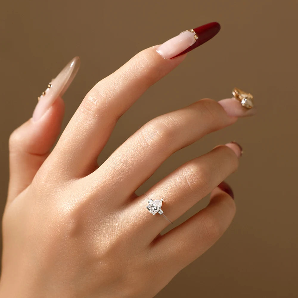 0.8CT DVVS1 Moissanite Rings for Women 925 Sterling Silver Creative Transparent Fishing Line Ring Handmade Jewelry Gift