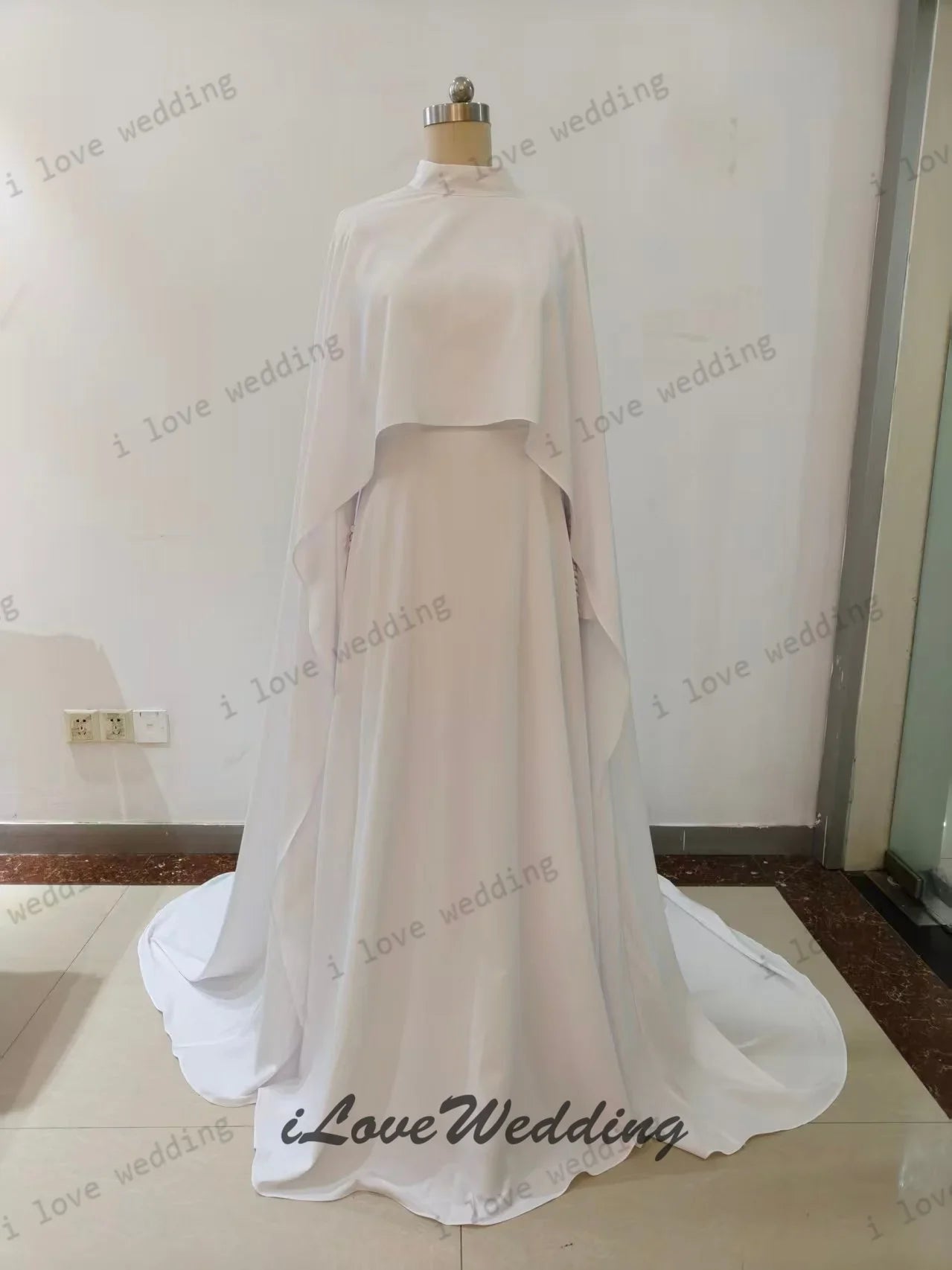 White O-Neck Wedding Dress 2025 Shawl Long Sleeve Button A-Line Saudi Arabia Sweep Train Muslim Floor-Length Pleated Customized