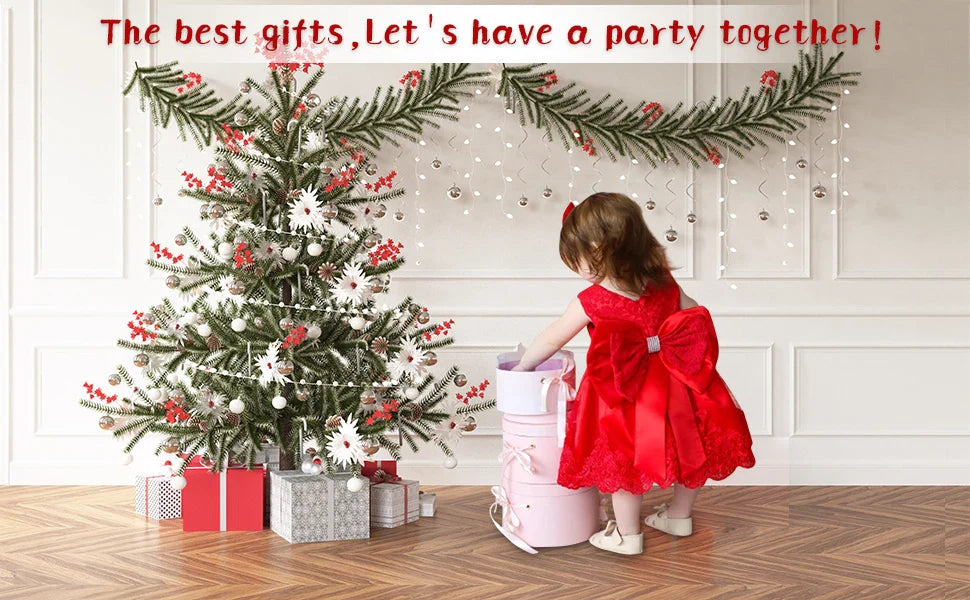 Girls White Baptism Dress Bridesmaid Dresses For Wedding Prom Gown Big Bow Girls Elegant Dresses Red Puffy Christmas Dress