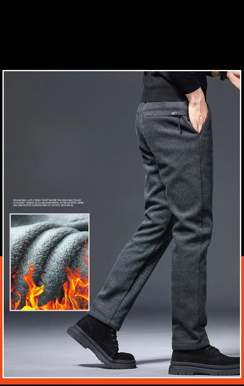 Men's Winter Fleece Elastic Casual Pants Thick Warm Soft Business Stretch Slim Trousers Streetwear Fashion Korean Brand Clothes