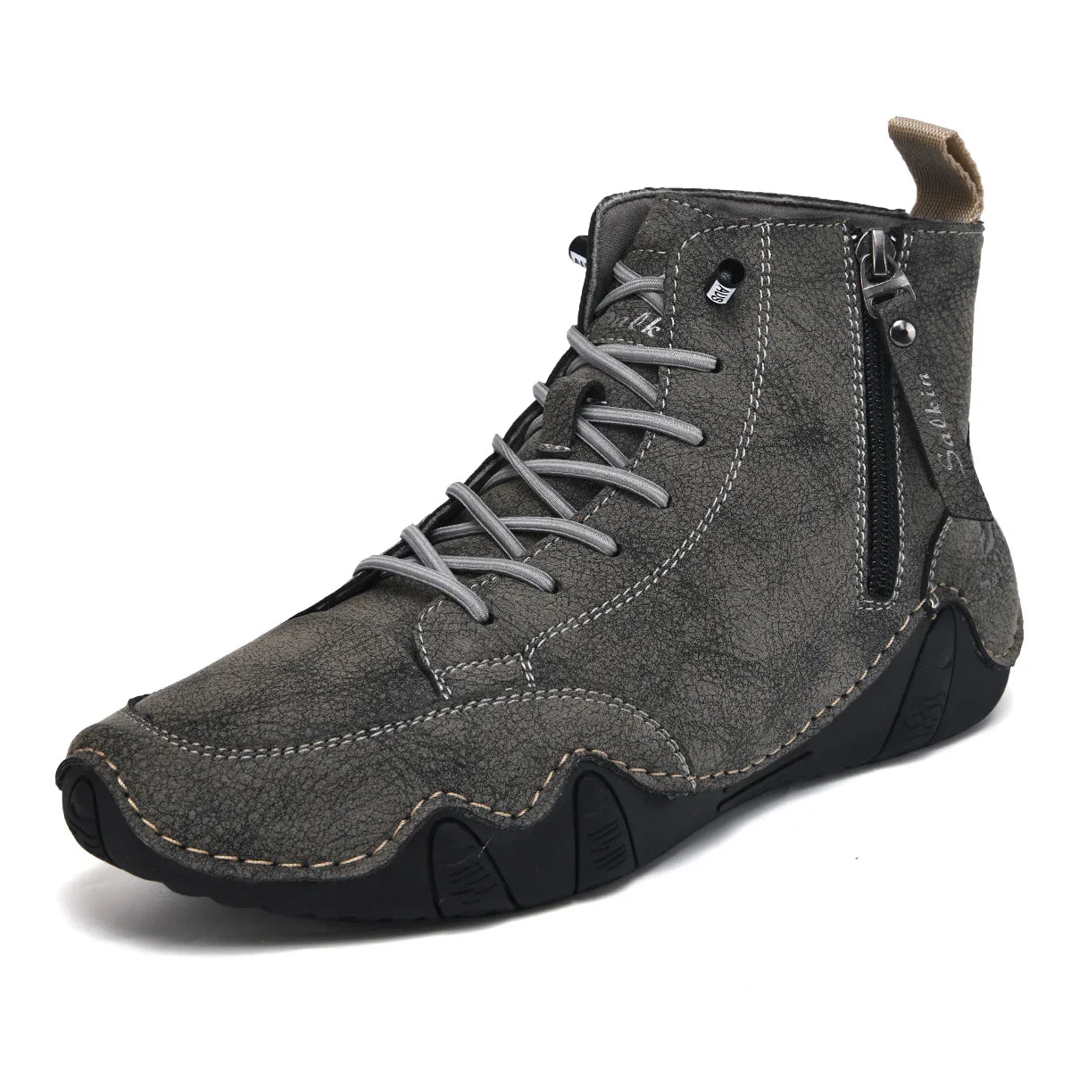 New 2025 Handmade Casual Shoes Men Sneakers Ankle Boots Leather Side Zipper Comfortable Breathable Anti-Slip Outdoor Walking