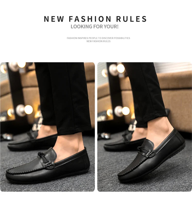 Classic Black Men's Leather Loafers Big Size 46 Slip on Shoes Man Office Shoes Comfortable Soft Flat Casual Shoes For Men