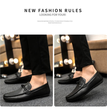 Classic Black Men's Leather Loafers Big Size 46 Slip on Shoes Man Office Shoes Comfortable Soft Flat Casual Shoes For Men