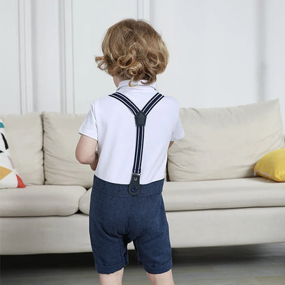Baby Boys Baptism Outfit Infant Wedding Gentleman Set Christening Formal Birthday Party Suit Suspender Bow Tie Romper