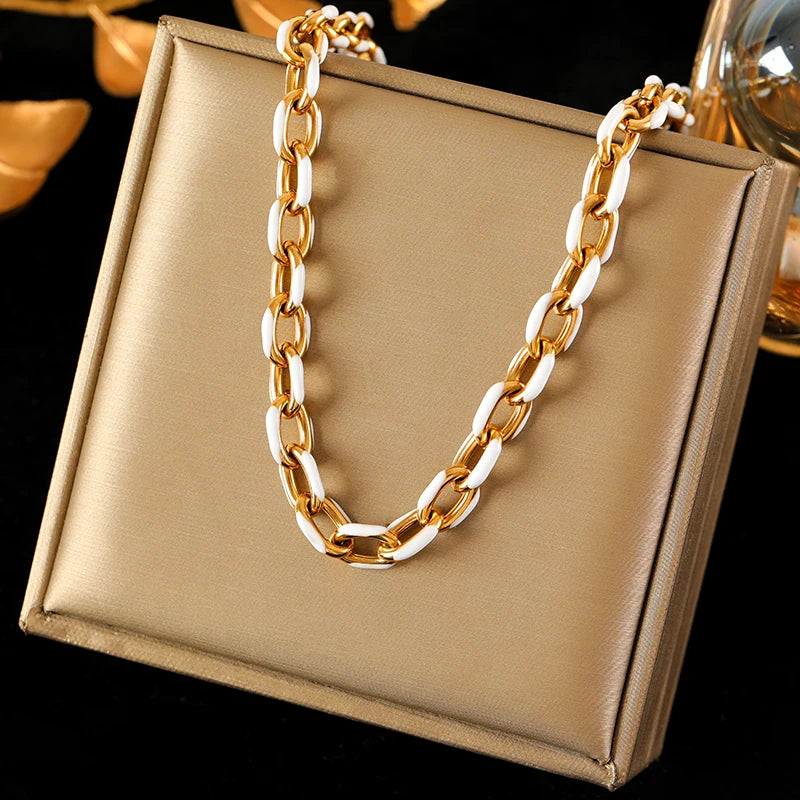 316L Stainless Steel Metal Chain Necklace For Women Fashion 18K Gold Plated Neck Chain Waterproof Jewelry Lady Gift