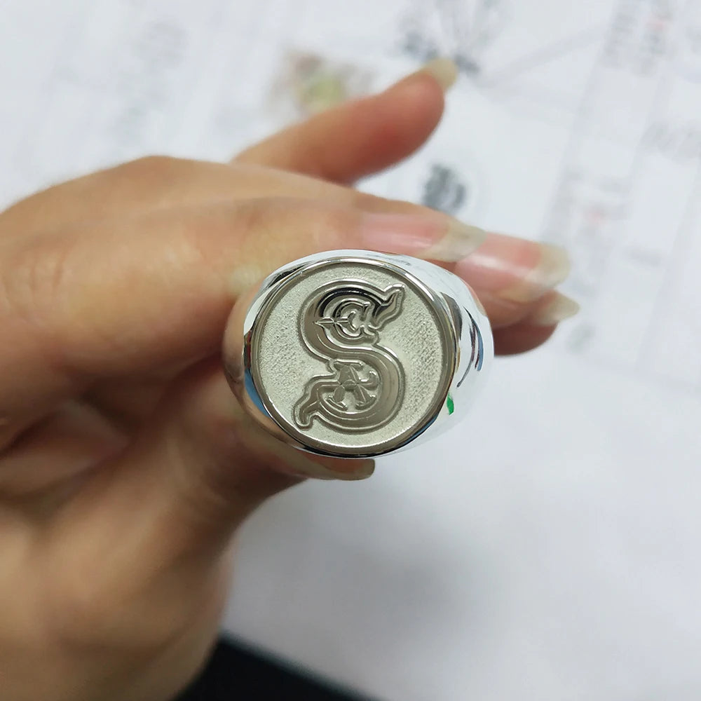 Custom  Engraved Pinky Ring 13mm Round Signet  Ring Custom Family Badge ring for Women Men Ring Copper Jewelry