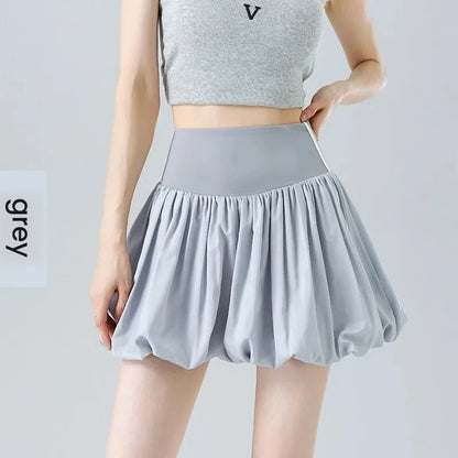 Women Summer Tennis Skirt High Waist Flared Flounce Skirt 2 in 1 with Shorts Anti-Exposure Athletic Pleated Golf Skirt Workout
