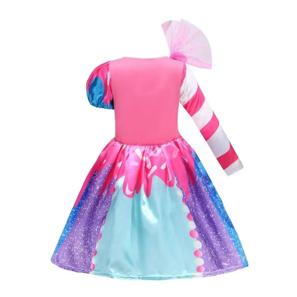 Presente Clássico para Festa de Carnaval de Purim para Meninas Vestido Arco-Íris Assimétrico Longo e Curto com Manga Doce Conjunto de Vestidos Fofos para Férias de Natal