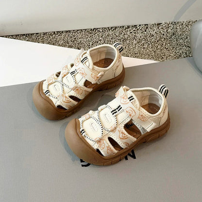 Children's sandals, boys' toe cover beach shoes, Summer 2025 girls' outdoor walking baby sports sandals