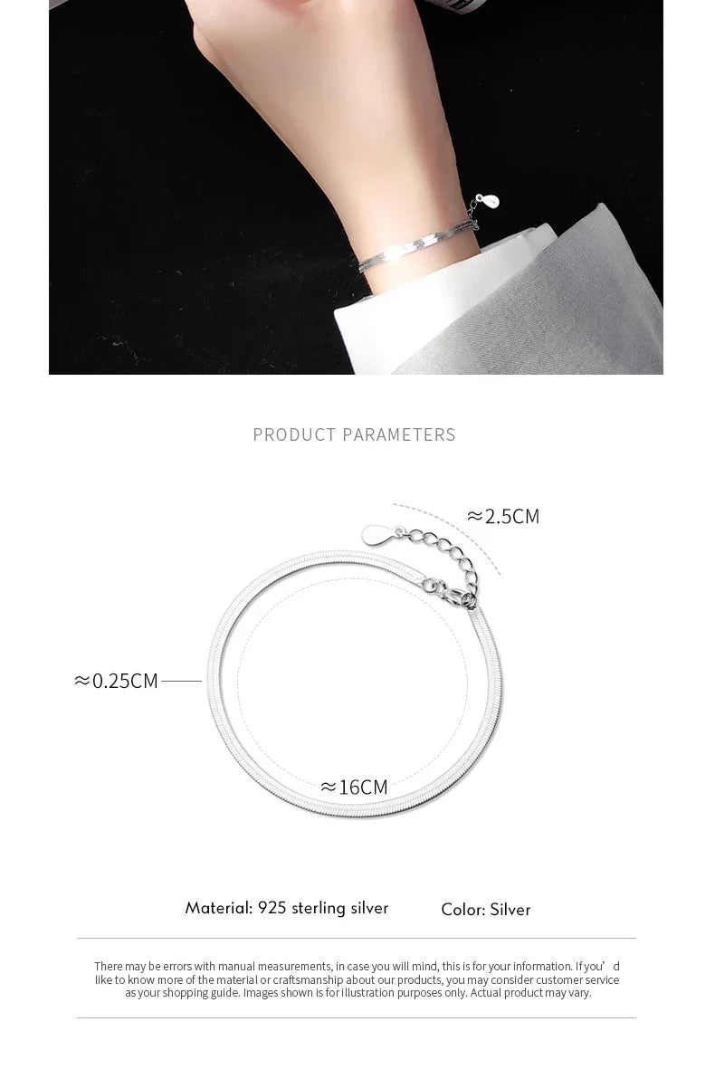Classic 925 Sterling Silver Charm Braceket or Anklet for Women Adjustable Snake Bone Chain Fine Jewelry 2020 Design