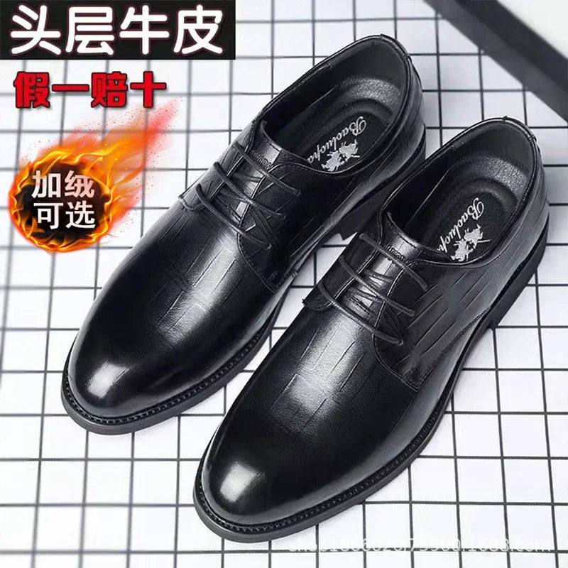 Men's Business Dress Leather Shoes First Layer Cowhide Men Sandals Casual Shoes Inner Height Increase Shoes