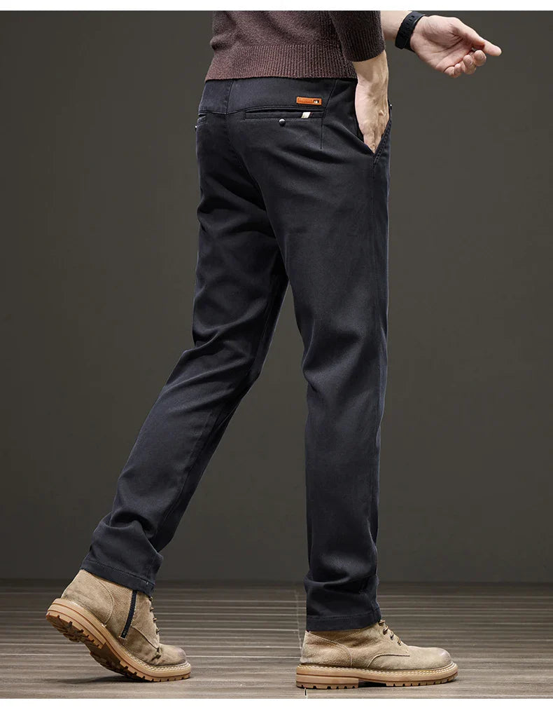 Business Straight Men's Pants Fashion Comfortable Brand Lyocell Soft Trousers Classic Simple Regular Solid Color Slim Pants