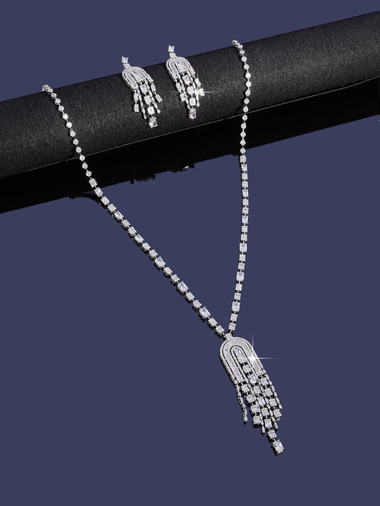 2025 Luxury Big Square Stone Long Necklace And Earrings Sets For Women Cubic Zirconia Dubai Bridal Jewelry