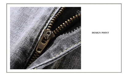 2022 Autumn Spring Fitted Straight Stretch Denim  Classic Style Badge Youth Men's Business Casual Jeans Trousers
