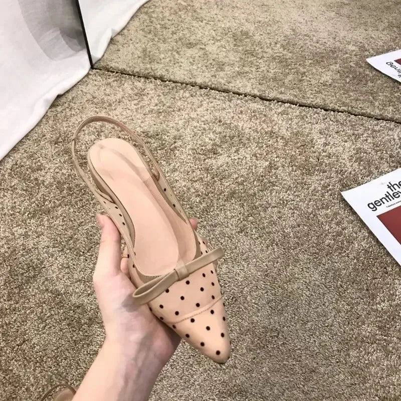 Sandals Women Flat Baotou  Mesh Breathable Bow-knot Sandalias Fashion Summer Low Heels Pointed Shoes Female