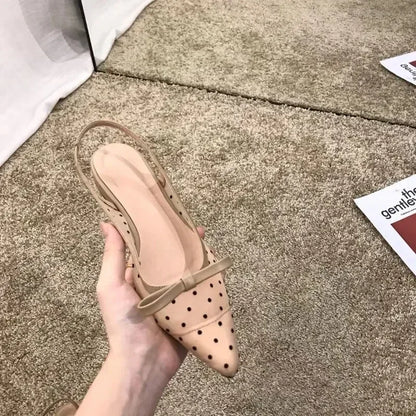 Sandals Women Flat Baotou  Mesh Breathable Bow-knot Sandalias Fashion Summer Low Heels Pointed Shoes Female