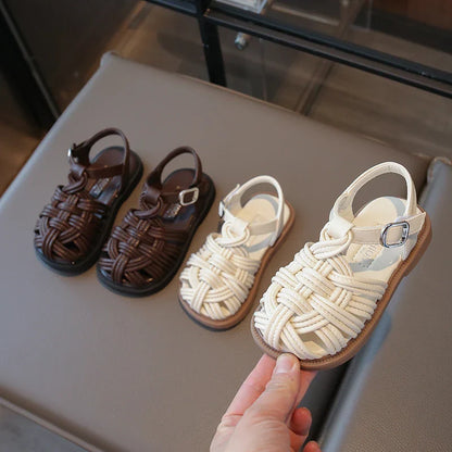 New Sandals Summer Children's Woven Casual Baby Shoes Girls Beach Shoes Slipper Baby Girl Shoes Size 22-31