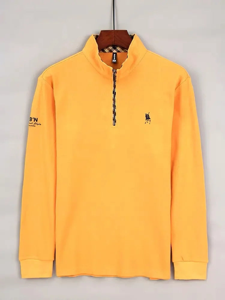 Luxury new Half Zipper Long Sleeve T-shirt 100% Cotton Brand Embroidered Stand Collar Men's Clothing Autumn Casual polo shirt