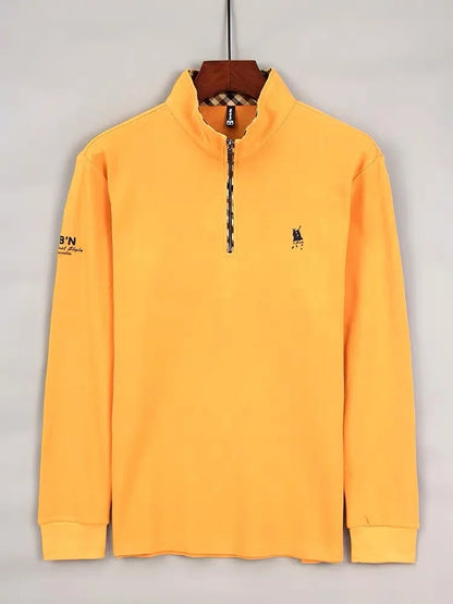 Luxury new Half Zipper Long Sleeve T-shirt 100% Cotton Brand Embroidered Stand Collar Men's Clothing Autumn Casual polo shirt
