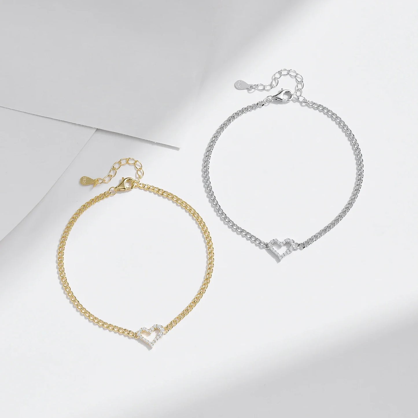 D Color Pave Setting Moissanite Bracelets 925 Sterling Silver Romantic Heart Gourmette Bracelet For Women Jewelry Gifts
