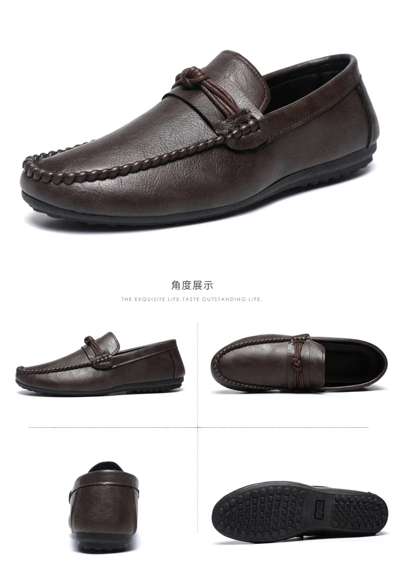 Classic Black Men's Leather Loafers Big Size 46 Slip on Shoes Man Office Shoes Comfortable Soft Flat Casual Shoes For Men