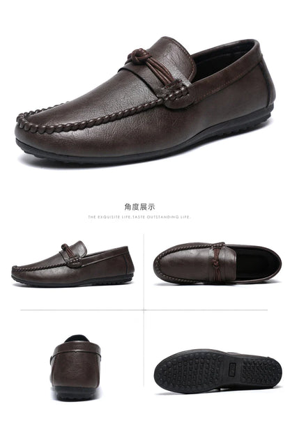 Classic Black Men's Leather Loafers Big Size 46 Slip on Shoes Man Office Shoes Comfortable Soft Flat Casual Shoes For Men