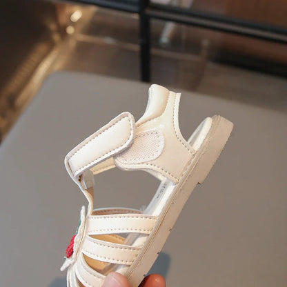 Summer Baby Girls Sandals Pu Leather Cartoon Strawberry Children's Beach Sandals Cowhide Non-slip Sole Kids Shoes