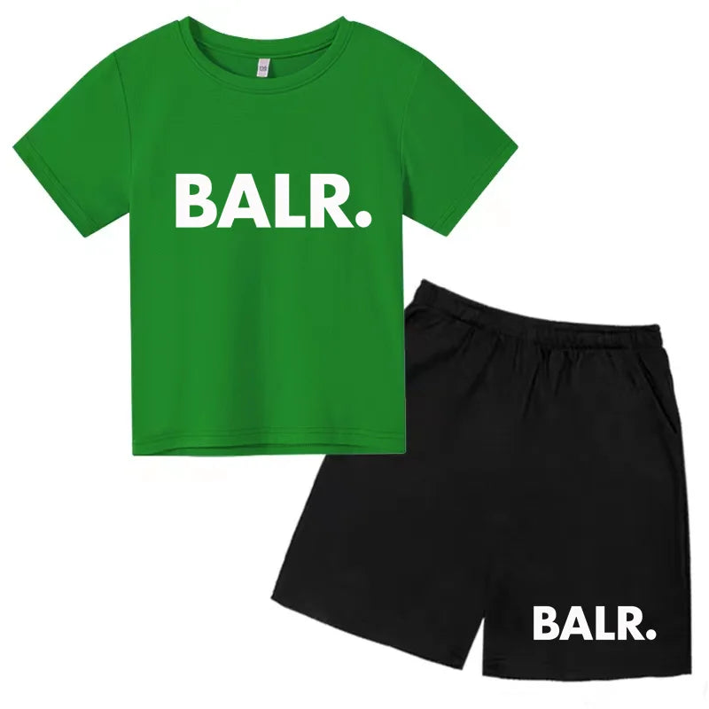 Kids T-shirt Summer Sunshine Brand Monogram Print Short Sleeve+Shorts 2P Boys Girls Toddler 3-12years Leisure Sports Jogging Set