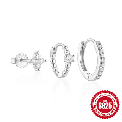 CANNER Set Double Layer Smooth Classic Hoop Earrings For Women 925 Sterling Silver Ins Flower Color Zircon Earrings Fine Jewelry