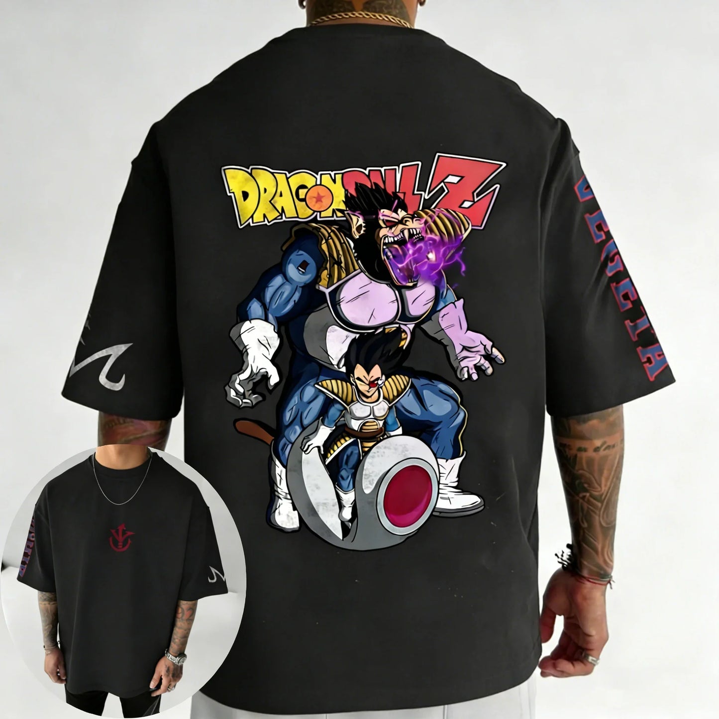 Anime Oversized Cotton T-shirt Summer New Vegeta Printed Men's and Women's Street Hip Hop Loose Casual Top