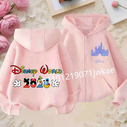 Boys and Girls Clothing Castle Pattern Kids Hoodie Jacket for Children 2026 Fashion Minnie Mickey Castle Zipper Hoodie Closure