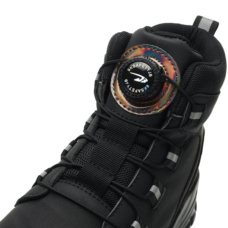 High Top Work Shoes Men Rotary Button Slip Resistant Safety Shoes Water Resistant Work Sneakers Anti-Puncture Anti-smash Shoes