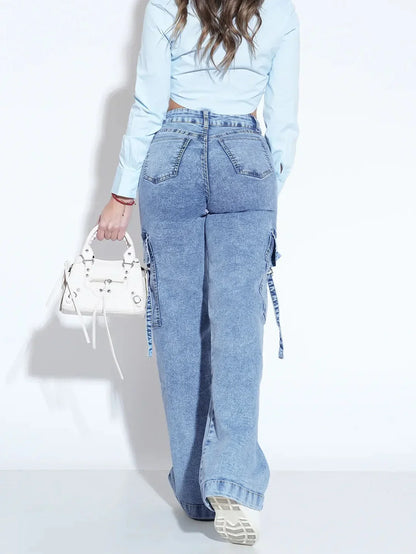 Women's Utility Denim Jeans - Multi-Pocket Work Pants