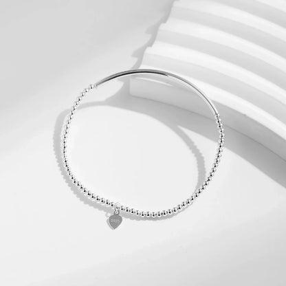 925 Sterling Silver Elastic Adjustable Simple Beads Bracelets Charm Hearts Stackable Fine Jewelry For Women Female Gifts