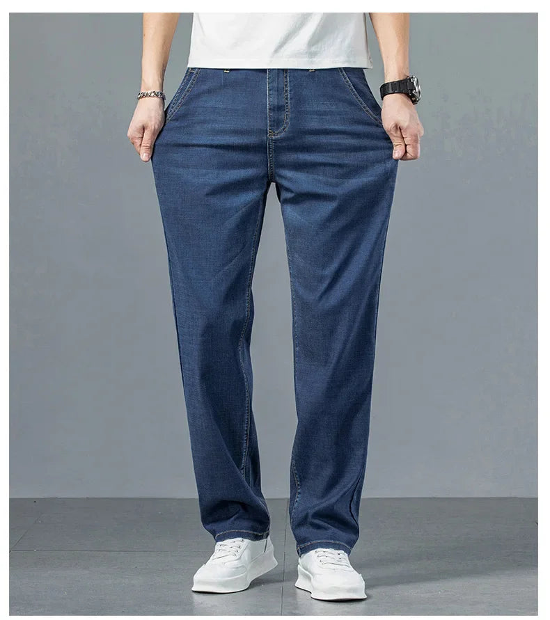 2026 New in Lyocell Fabric Summer Ultra-thin Men's Jeans Soft Drape Loose Straight Casual Denim Pants Street Wide Leg Trousers