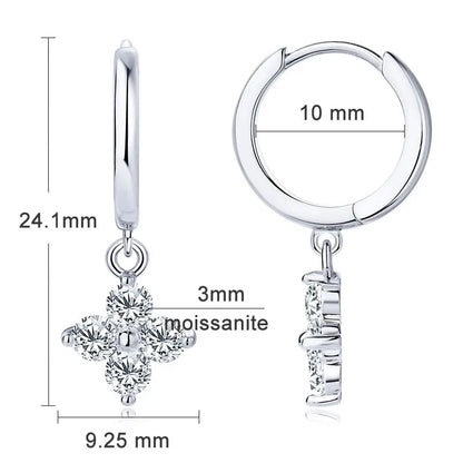 3mm Moissanite Hoop Earrings s925 Sterling Silver Clover Trendy Elegant Wedding Party Eardrop Jewelry Gifts for Women